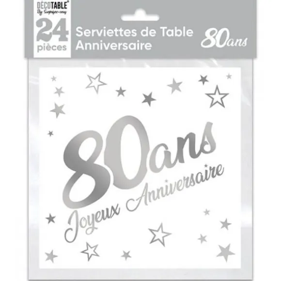 24 Serviettes en papier - Argent Métallisé - Age au Choix