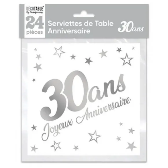 24 Serviettes en papier - Argent Métallisé - Age au Choix