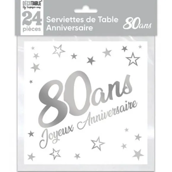 24 Serviettes en papier - Argent Métallisé - Age au Choix