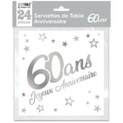 24 Serviettes en papier - Argent Métallisé - Age au Choix