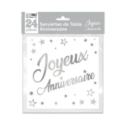 24 Serviettes en papier - Argent Métallisé - Age au Choix
