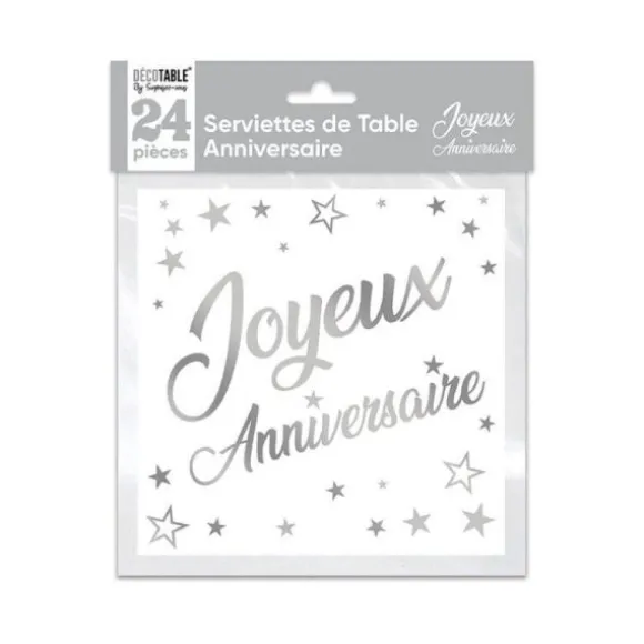 24 Serviettes en papier - Argent Métallisé - Age au Choix