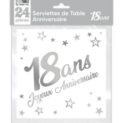24 Serviettes en papier - Argent Métallisé - Age au Choix
