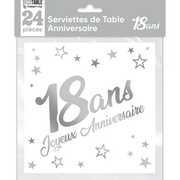 24 Serviettes en papier - Argent Métallisé - Age au Choix