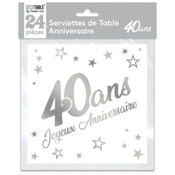 24 Serviettes en papier - Argent Métallisé - Age au Choix