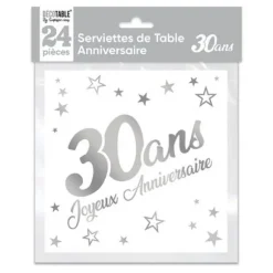 24 Serviettes en papier - Argent Métallisé - Age au Choix