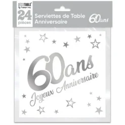 24 Serviettes en papier - Argent Métallisé - Age au Choix
