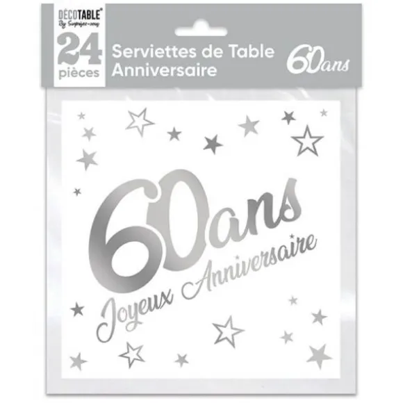 24 Serviettes en papier - Argent Métallisé - Age au Choix