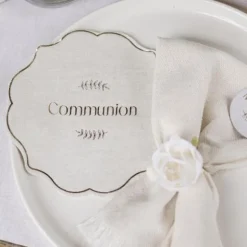16 serviettes en papier "Communion" - 31,5 x 31,5 cm - Collection Communion Effet Lin et Or