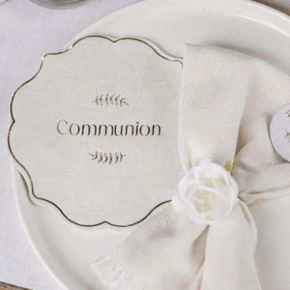 16 serviettes en papier "Communion" - 31,5 x 31,5 cm - Collection Communion Effet Lin et Or