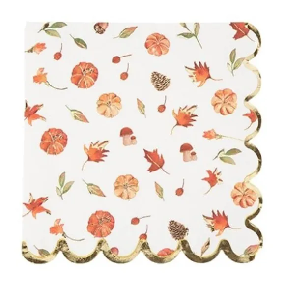 16 serviettes en papier FSC® - 32 x 32 cm - Un air d'automne - Châtaigne, Terracotta et Or