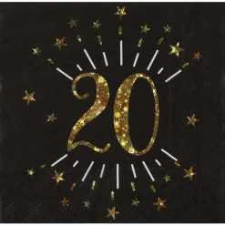 10 serviettes en papier - 33 x 33 cm - Collection Joyeux Anniversaire Étincelant Or - Âge au choix