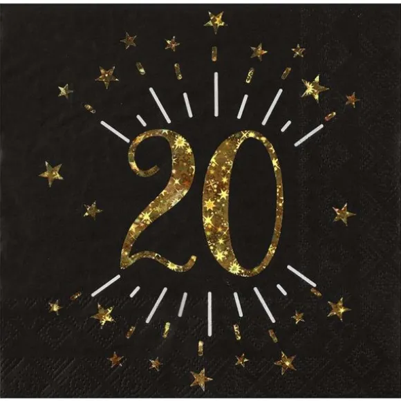 10 serviettes en papier - 33 x 33 cm - Collection Joyeux Anniversaire Étincelant Or - Âge au choix