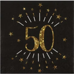 10 serviettes en papier - 33 x 33 cm - Collection Joyeux Anniversaire Étincelant Or - Âge au choix