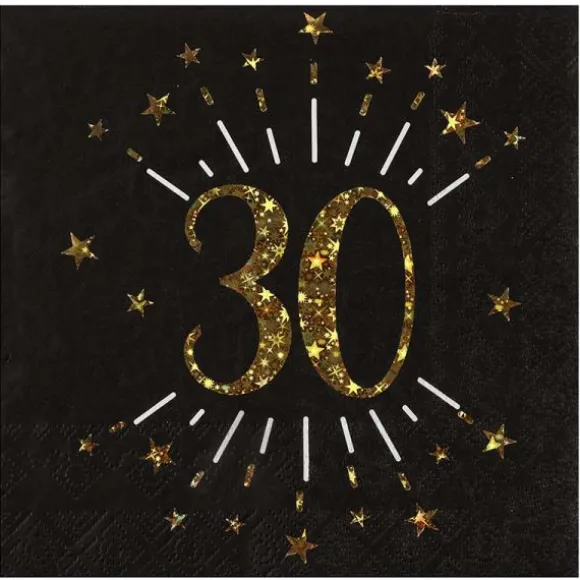 10 serviettes en papier - 33 x 33 cm - Collection Joyeux Anniversaire Étincelant Or - Âge au choix