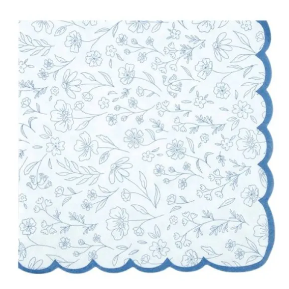 16 serviettes en papier - 33 x 33 cm - Collection Fleur Bleue