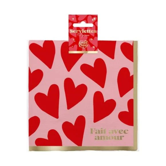 10 serviettes en papier - 33 x 33 cm - Saint-Valentin - Collection Chéri Chérie