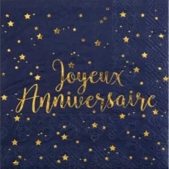 Serviettes "Joyeux Anniversaire" Bleu Marine Métallisé