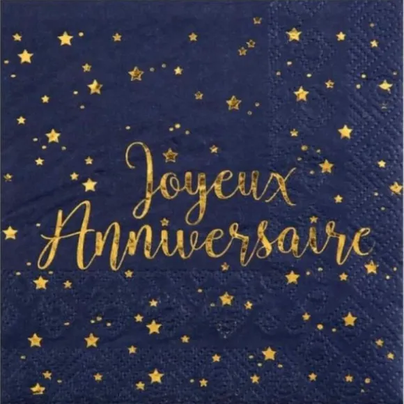 Serviettes "Joyeux Anniversaire" Bleu Marine Métallisé