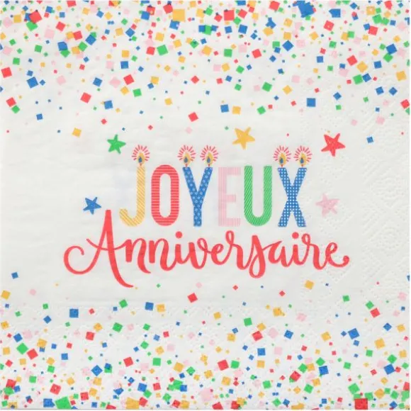 12 serviettes "Joyeux Anniversaire" en papier - 33 x 33 cm - Collection Anni' Festy