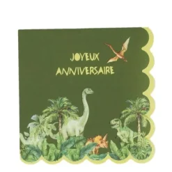 10 serviettes "Joyeux Anniversaire" en papier - 33 x 33 cm - Collection Dinosaures