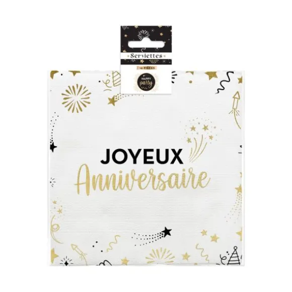 10 serviettes "Joyeux Anniversaire" en papier - 33 x 33 cm - Collection Happy Party