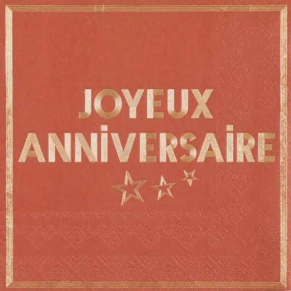 10 serviettes "Joyeux Anniversaire" en papier - Terracotta - 33 x 33 cm - Collection Star d'un jour