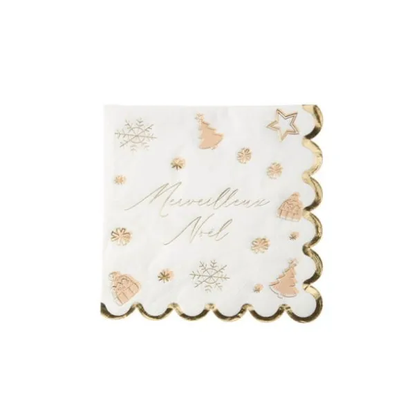 16 Serviettes - Merveilleux Noël Blanc et Or