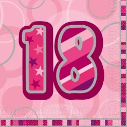 Serviettes Ouate Anniversaire "Glitz" 18 ans Rose