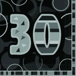 Serviettes Ouates Anniversaire 'Glitz' Noires 30 ans
