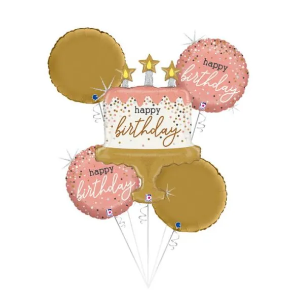 Set de 5 ballons - Or et Rose Gold - Happy Birthday