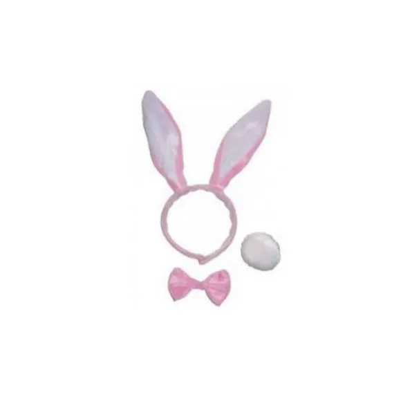 Set de déguisement Lapin blanc et rose (oreilles, queue et nœud)