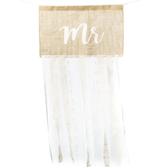 Set de 2 Fanions en toile de jute - Mr & Mme - 40 x 90 cm