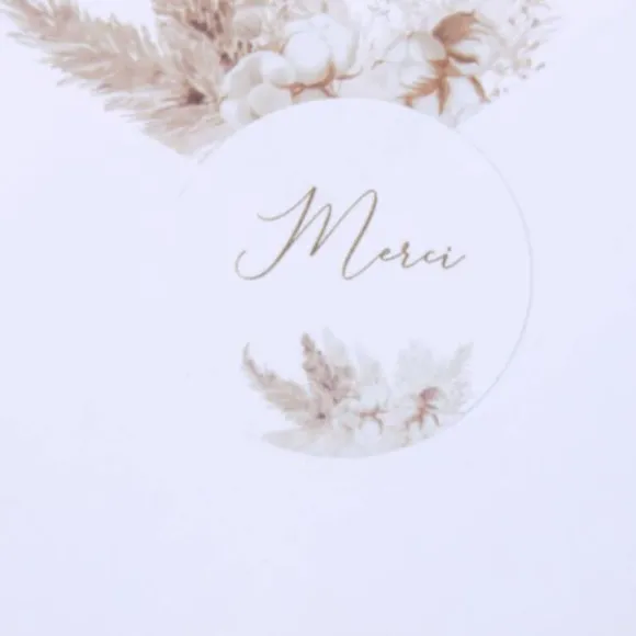 24 Stickers Merci - Collection Pampas, Fleurs de Coton et Or