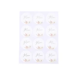24 Stickers Merci - Collection Pampas, Fleurs de Coton et Or