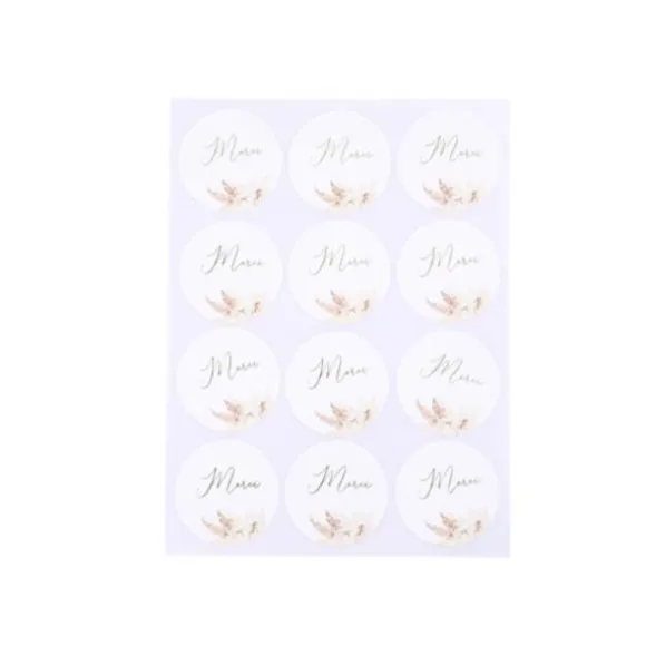 24 Stickers Merci - Collection Pampas, Fleurs de Coton et Or