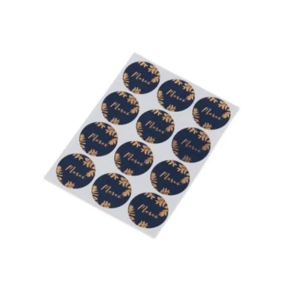 24 Stickers "Merci" Fougère Cuivre - Bleu Marine
