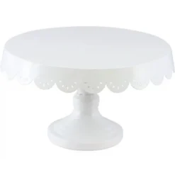 Support à gâteaux blanc en métal sur pied - 26,5 x 15 cm - Collection Voile de Douceur