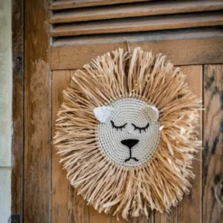 Suspension tête de Lion en raphia - 45 cm