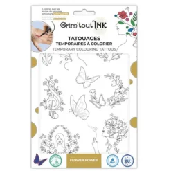 Tatouages temporaires à colorier - Flower Power - Grim'tout Ink