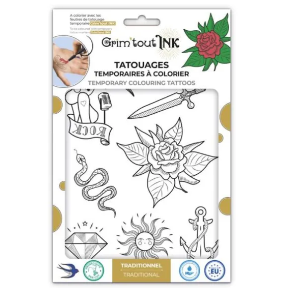 Tatouages temporaires à colorier - Traditionnel - Grim'tout Ink