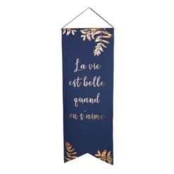 Tenture en Lin - La Vie est Belle quand On S'Aime - Bleu et Cuivre