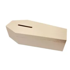 Tirelire cercueil pour enterrement de célibat (EVG/EVJF) - Bois
