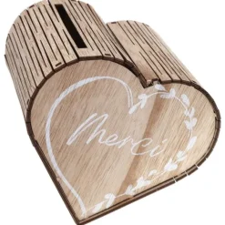 Tirelire en bois en forme de cœur - Collection Mariage Naturel