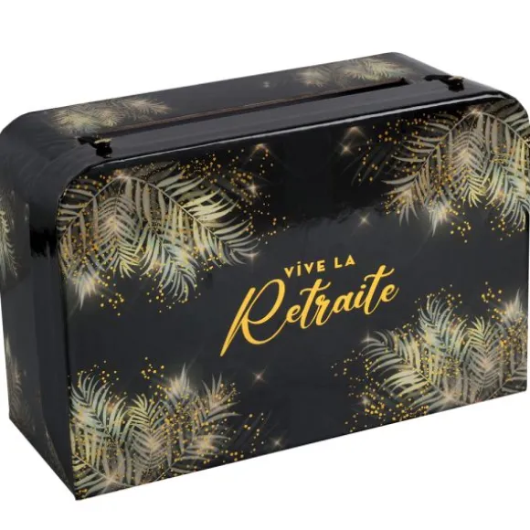 Tirelire "Vive la Retraite" en carton - 24 x 16 x 10 cm - Collection Retraite Dorée - Couleur au choix