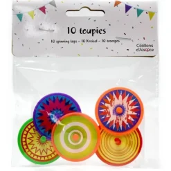 10 toupies en plastique - Multicolores - 4 cm environ