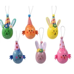 Œuf en mousse en forme de poule ou de lapin à suspendre - 4 x 6 cm - Pâques - Modèle Aléatoire