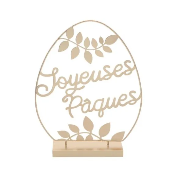 Œuf à poser Joyeuses Pâques en métal doré