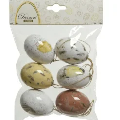 6 œufs à motifs en plastique pour Pâques à suspendre - 6 cm