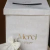 Urne "Merci" - 21 x 21 x 25 cm - Collection Communion Effet Lin et Or